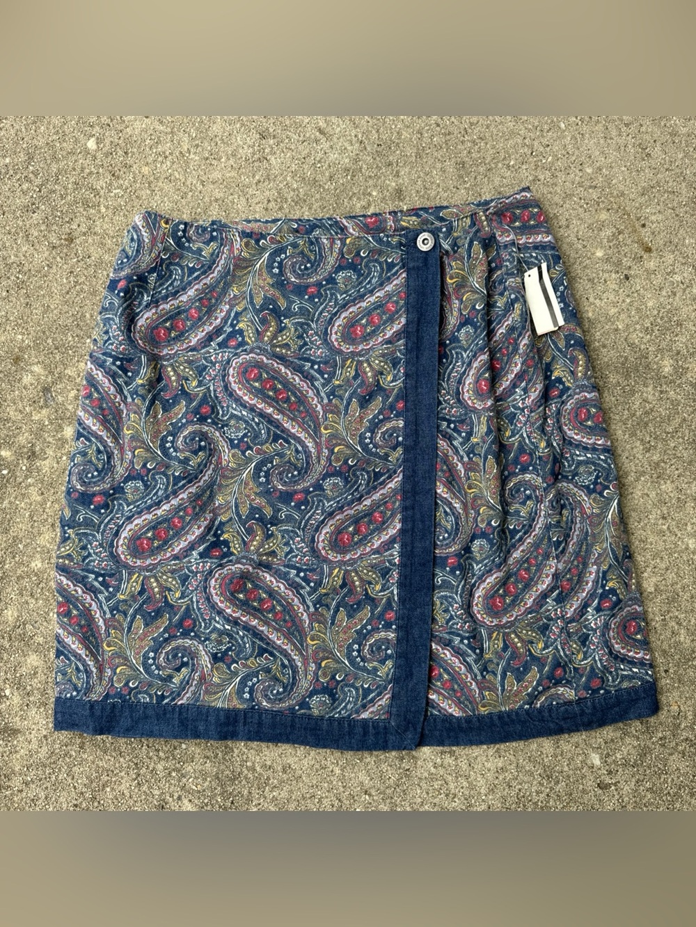 Vintage 90s Lizsport Paisley Skirt 12P Petite Blue Cotton Midi